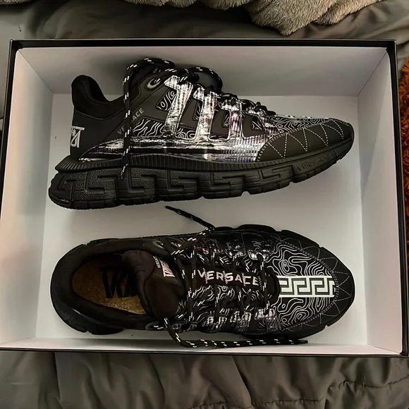 Versace Shoes Copy Versace Trigreca Sneakers Black And Silver - Main Image